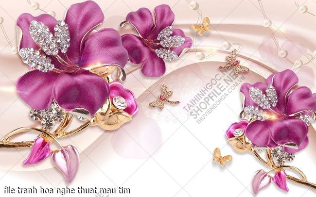 file tranh hoa nghe thuat mau tim